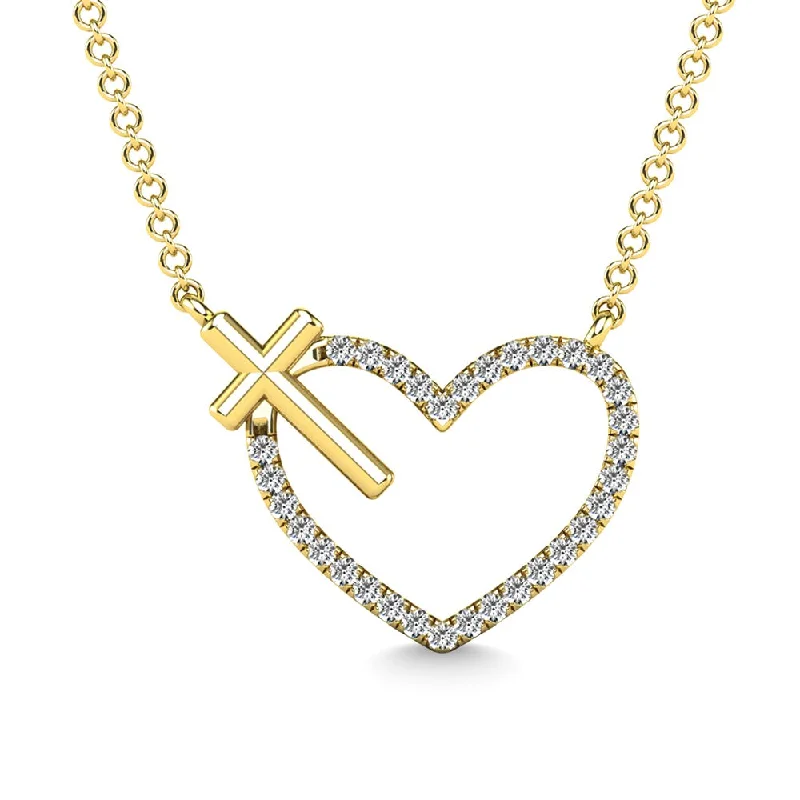 Women’s gemstone chain necklace-10K Yellow Gold Diamond 1/10 Ct.Tw. Heart and Cross Pendant