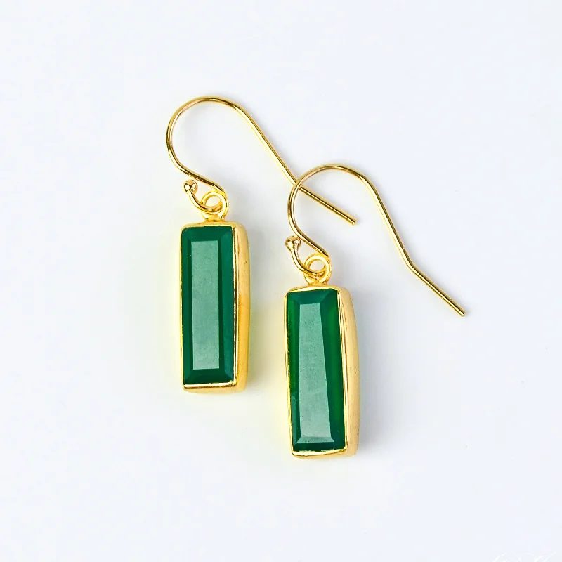 Women’s hoop and stud earrings-Green Onyx Bar Earrings : May Birthstone : Adira Series