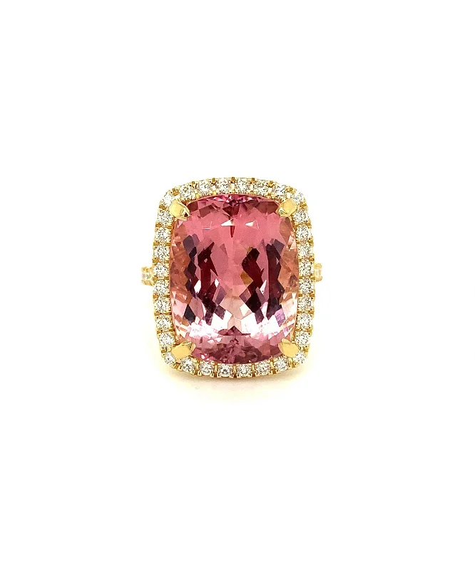 Women’s double band engagement ring-Pink Tourmaline Cushion Ring with Diamonds 64-JSA