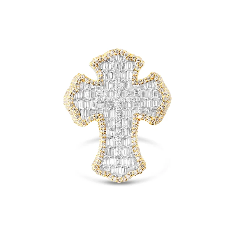 Women’s heirloom-style engagement ring-Yellow Gold 5 carat Baguette Diamond Cross Statement Ring