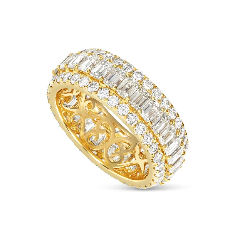 Women’s modern engagement ring-14k Yellow Gold Emerald & Round Diamond Men's Eternity Band