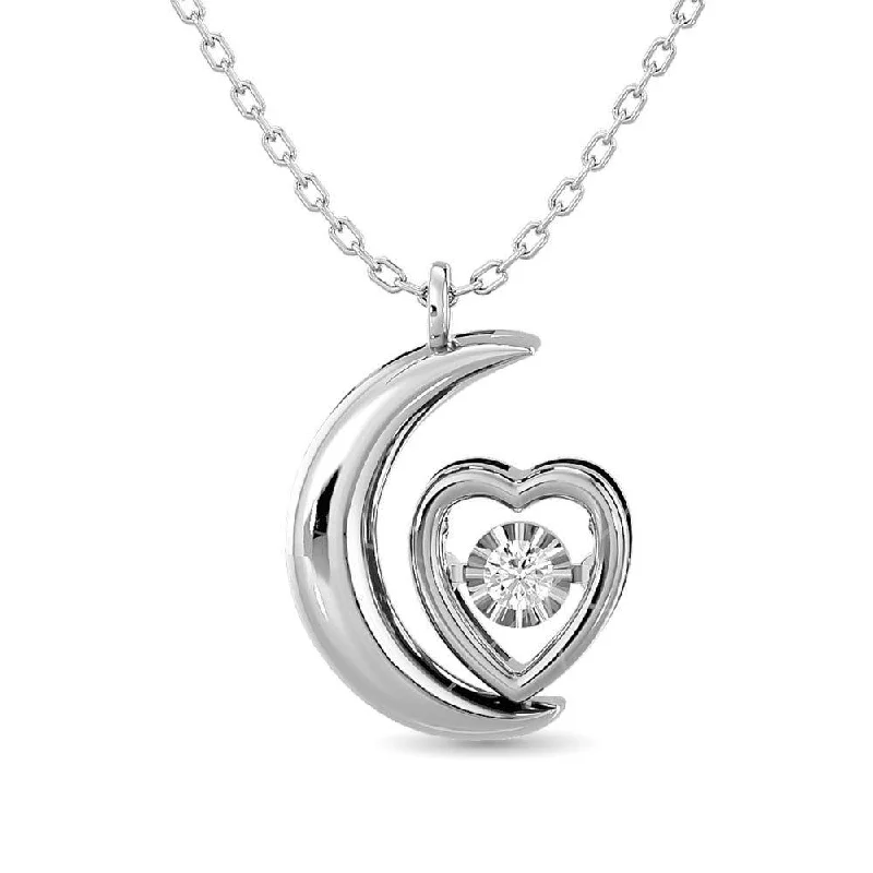 Women’s heart-shaped necklace-Diamond Shimmering Moon and Heart Pendant 1/20 ct tw in Sterling Silver