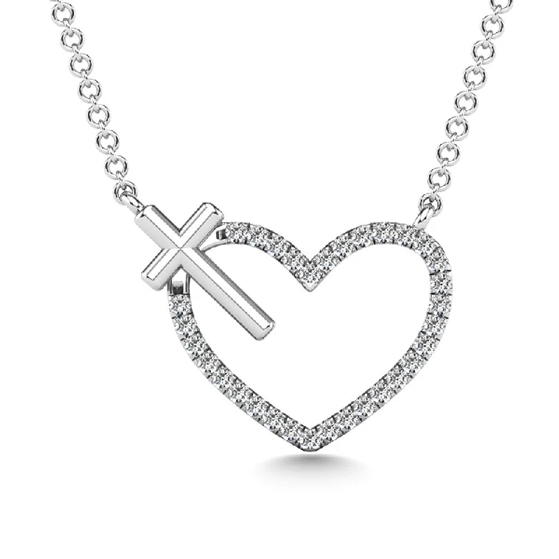 Women’s vintage pendant necklace-10K White Gold Diamond 1/10 Ct.Tw. Heart and Cross Pendant