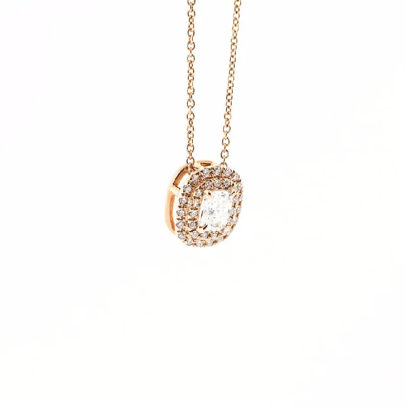 Women’s birthstone pendant necklace-Cushion Diamond Pendant with Diamond Halo