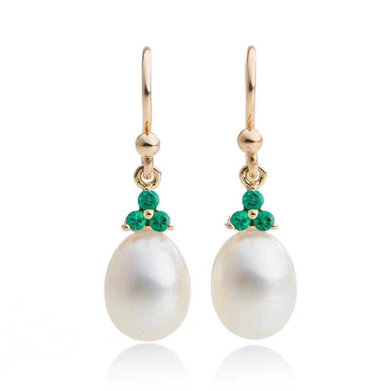 Women’s vintage-inspired earrings-Madison Drop Earrings in Pearls & Emeralds