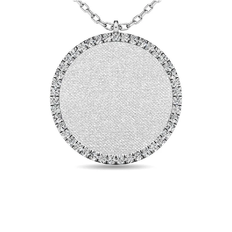 Women’s heart pendant necklace-Diamond 1/8 ct tw Circle Disc Matt Finish Pendant in 10K White Gold