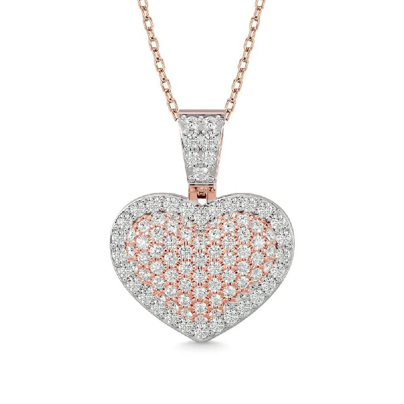 Women’s delicate gold necklace-Diamond 1 ct tw Heart Pendant in 10K Pink Gold With White Gold Touch