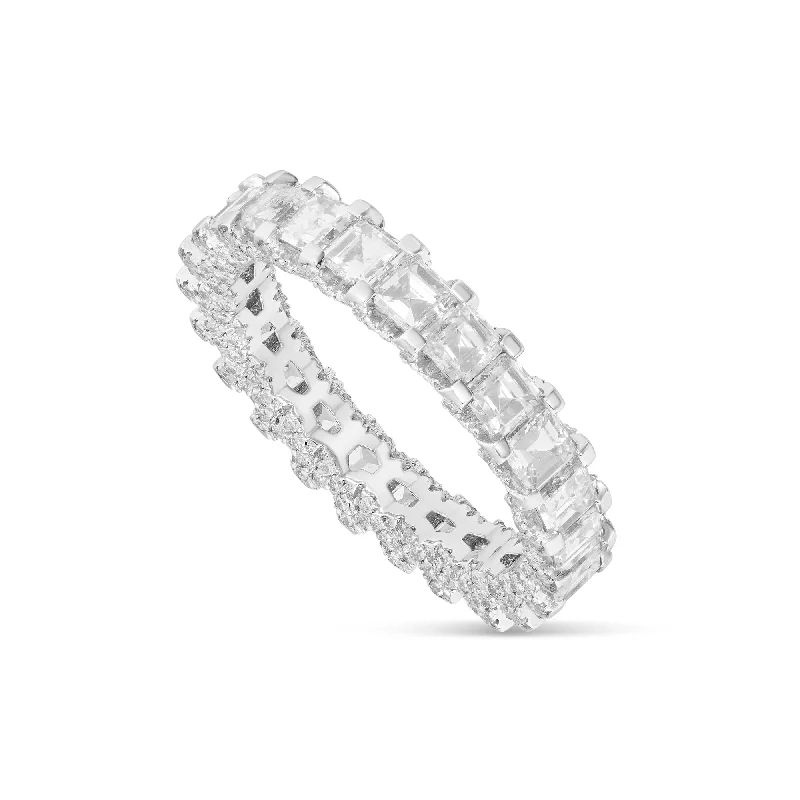 Women’s radiant cut engagement ring-14k White Gold with Emerald Diamond Eternity Band Ring