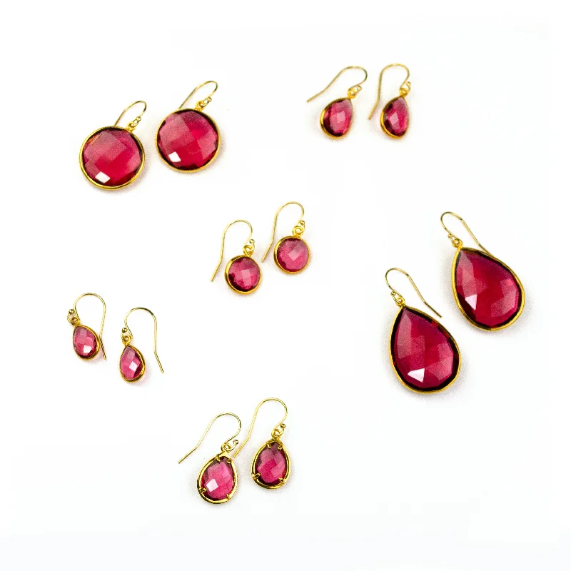 Women’s silver drop earrings-Ruby Quartz Earrings : July Birthstone