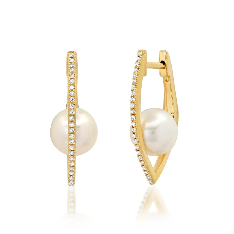 Women’s layered earrings-Pearl Mini V Hoop