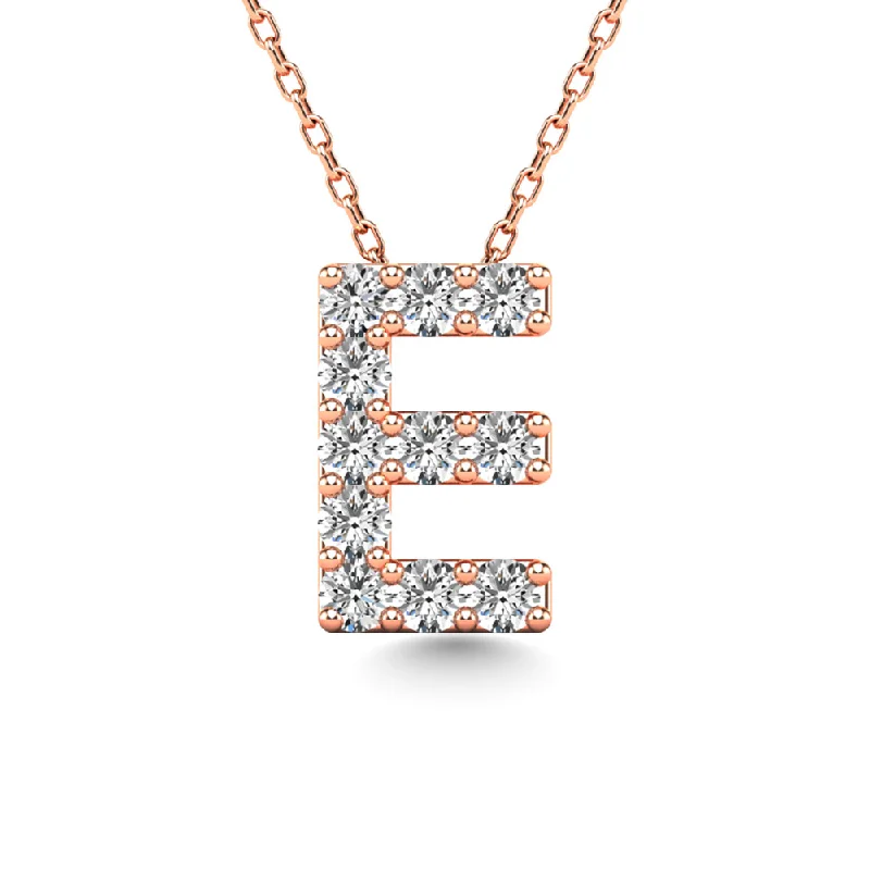 Women’s emerald necklace-Diamond 1/10 Ct.Tw. Letter E Pendant in 14K Rose Gold""