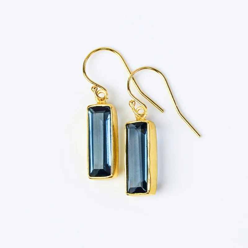 Women’s fine gold earrings-Kyanite Bar Earrings : September Birthstone : Adira Series