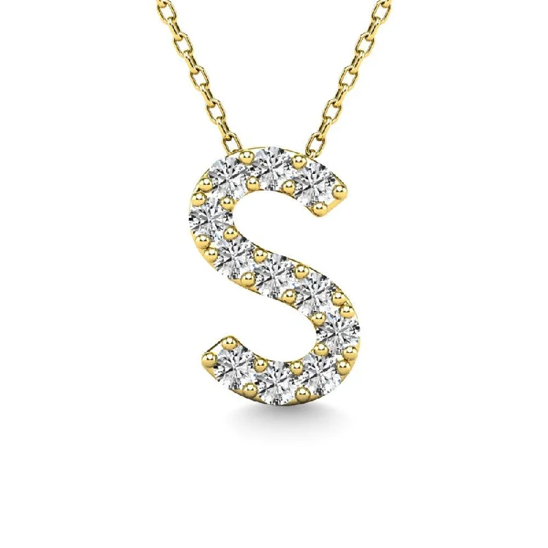 Women’s chain necklace-Diamond 1/10 Ct.Tw. Letter S Pendant in 14K Yellow Gold"