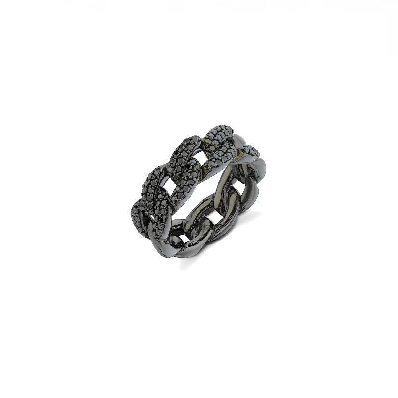 Women’s halo engagement ring-Black Diamond Curb Chain Ring RB018