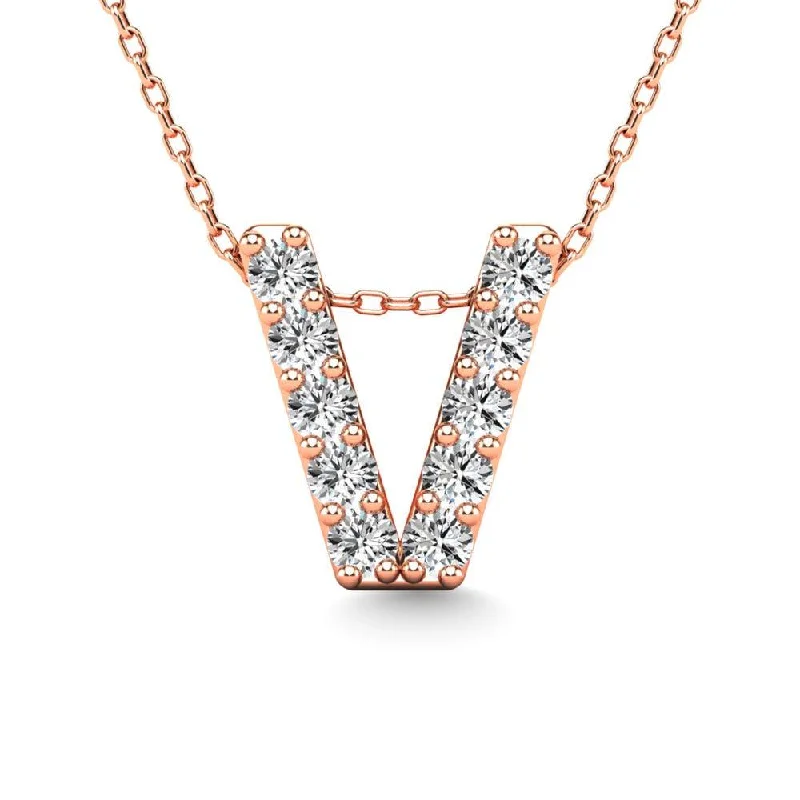 Women’s sterling silver necklace-Diamond 1/10 Ct.Tw. Letter V Pendant in 14K Rose Gold"