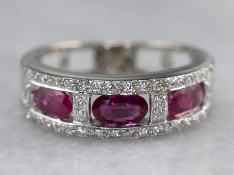 Women’s promise engagement ring-Ruby Diamond White Gold Band