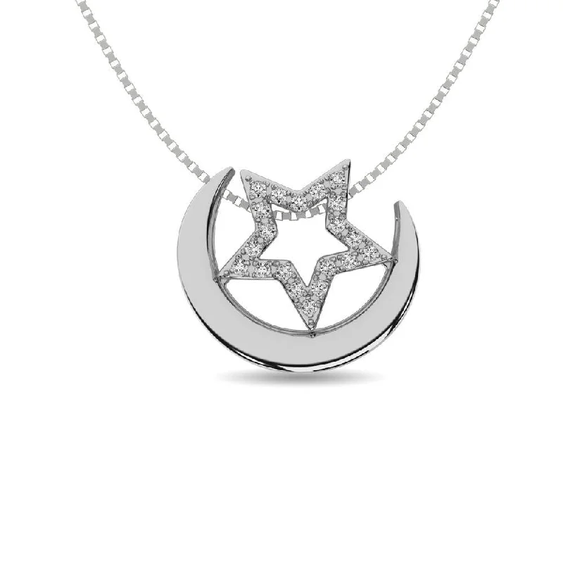 Women’s floral necklace-Diamond 1/20 ct tw Moon and Star Pendant in Sterling Silver