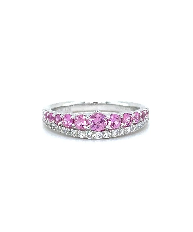 Women’s alternative stone engagement ring-Pink Sapphire Band with Diamonds 252-JSA