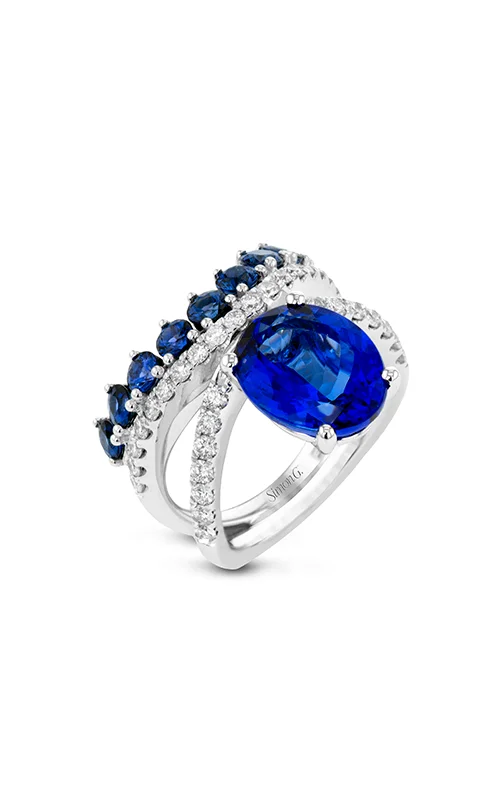 Women’s halo ring engagement-Color Tanzanite Ring In 18k Gold With Diamonds LR1147