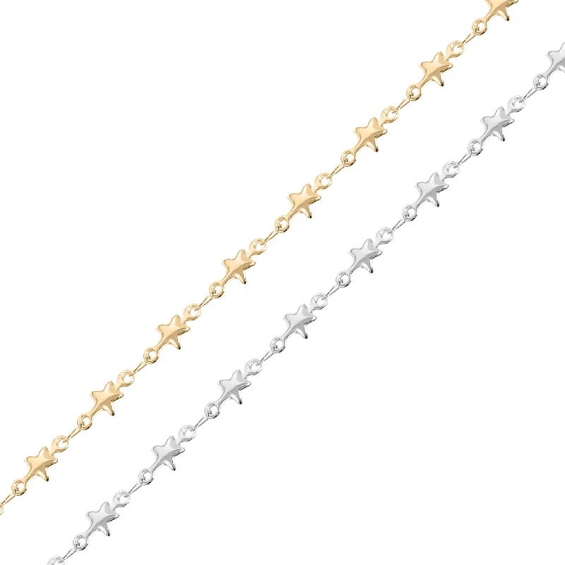 Women’s gemstone necklace-18K Gold PVD Stainless Steel Star Connector Chain - By The Foot / SPL1019