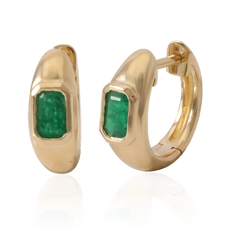 Women’s simple stud earrings-Emerald Dome Huggies