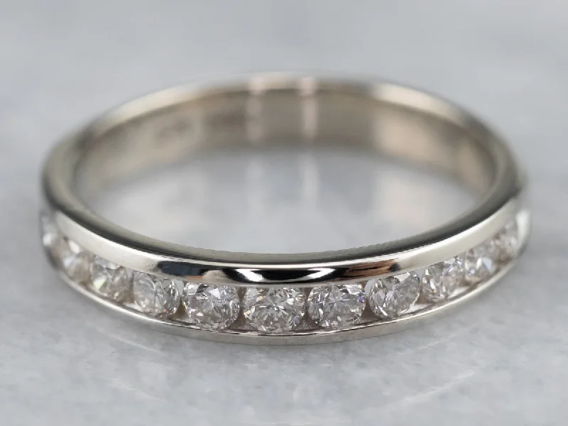 Women’s unique gemstone engagement ring-14K White Gold Channel Set Diamond Band