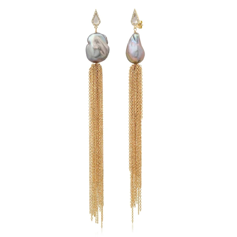 Women’s spiral earrings-Silver Pearl Tassel Drops