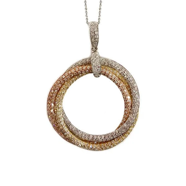 Women’s boho necklace-14k Tri Tone Diamond Pendant