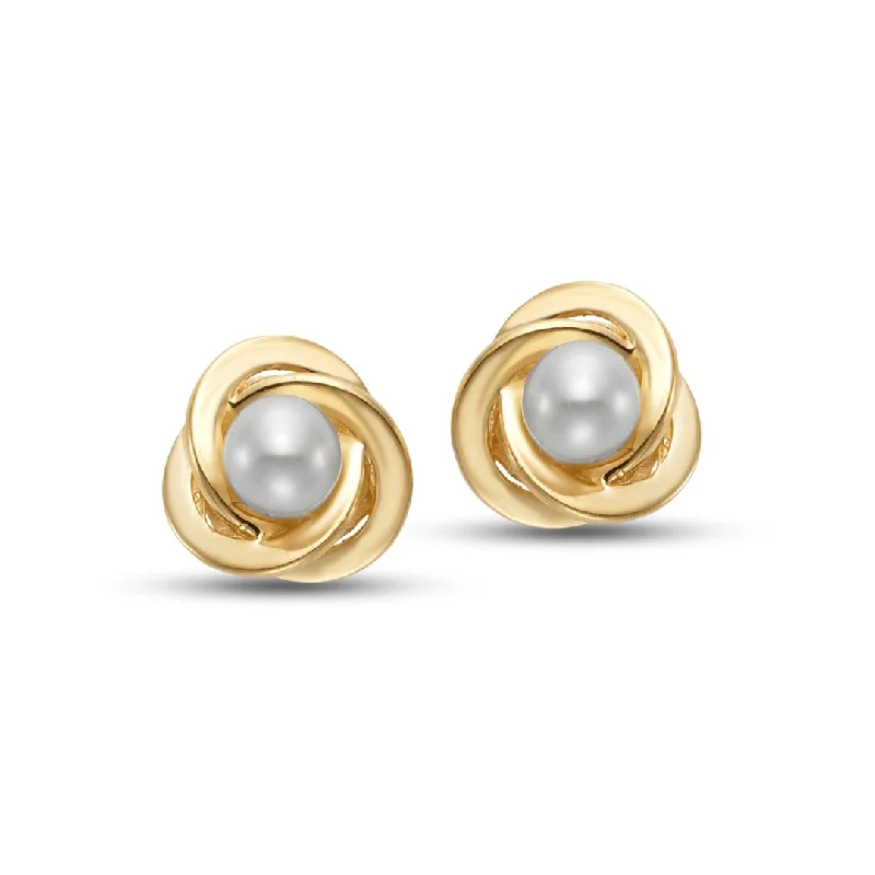 Women’s layered earrings-3mm Pearl Knot Earrings