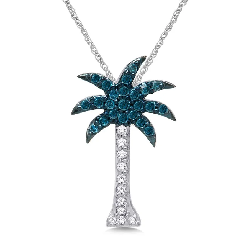 Women’s colorful gemstone necklace-14K White Gold 1/5 Ct.Tw. Diamond Palm Tree Pendant