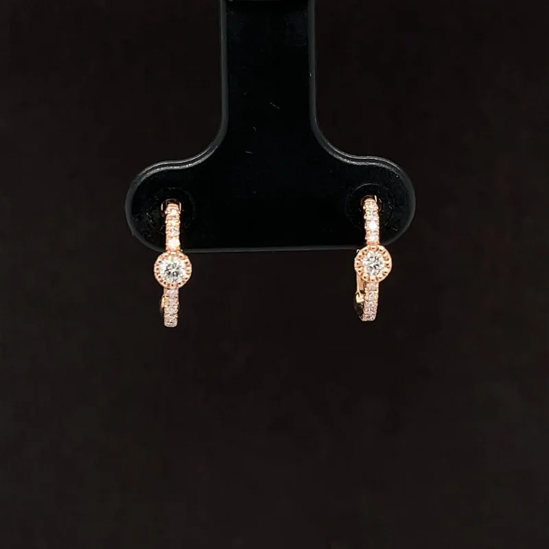 Women’s crystal earrings-Tiara Diamond Huggie Hoop Earrings in 14k Rose Gold - #168 KAE59276A-003