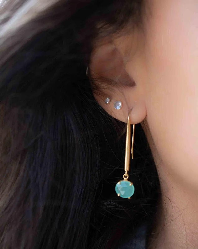 Women’s vintage earrings-Aqua Chalcedony Earrings ~ 18k Gold Plated ~ ME046