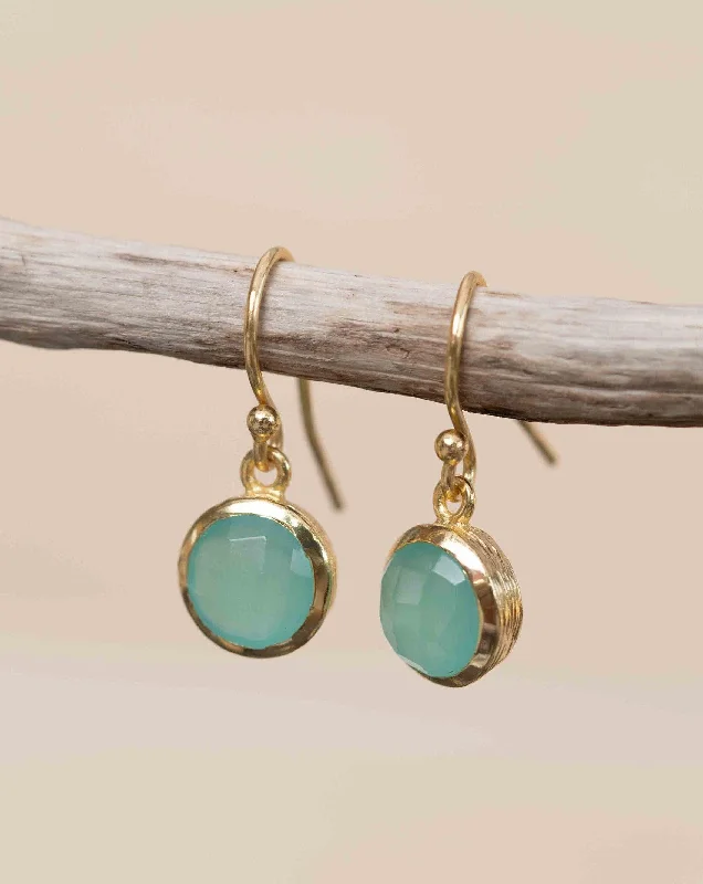 Women’s round earrings-Aqua Chalcedony Earrings ~ 18k Gold Plated  ~ ME198