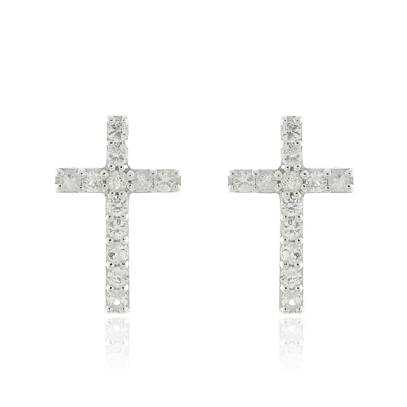 Women’s sparkling stud earrings-White Sapphire Cross Earrings