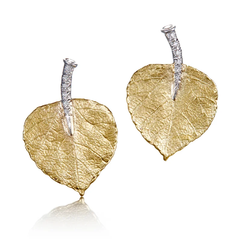 Women’s red gemstone earrings-Aspen Leaf Diamond Earrings