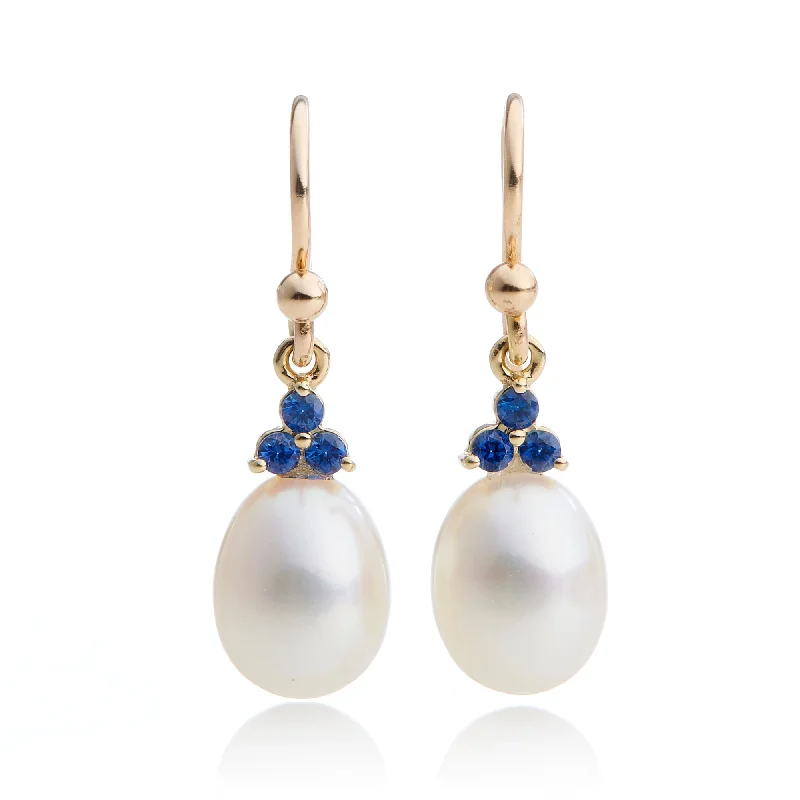 Women’s butterfly earrings-Madison Drop Earrings in Pearls & Sapphires