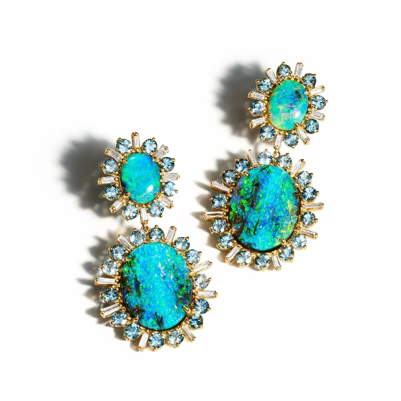 Women’s oversized earrings-ZoZo Opal Aquamarine Diamond Earrings