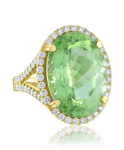 Women’s halo engagement ring-Peridot Oval Shaped Ring with Diamonds 73-JSA