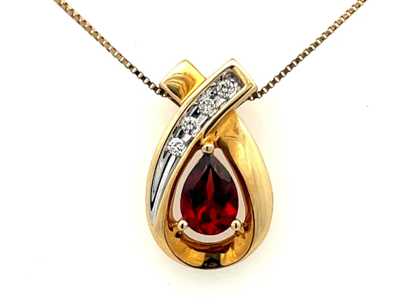 Women’s choker necklace-Orange Garnet and Diamond Two Toned Pendant and Chain in 14k Gold