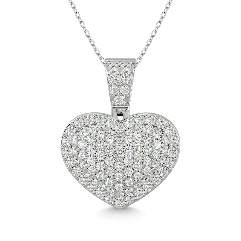 Women’s floral pendant necklace-Diamond 1 ct tw Heart Pendant in 10K White Gold