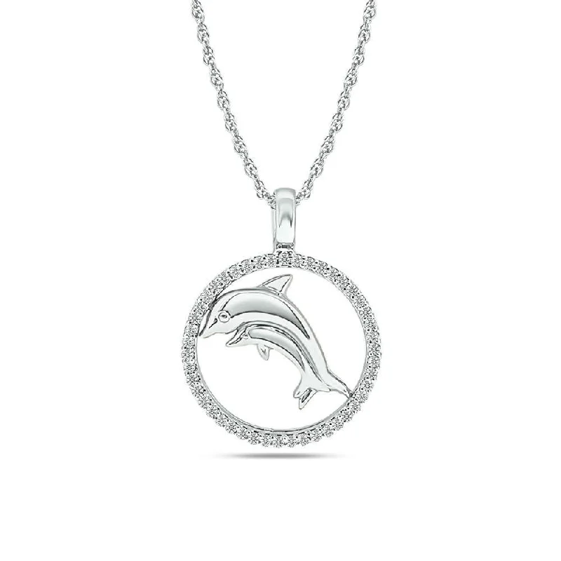 Women’s personalized name necklace-Diamond Sea Of life Dolphine Pendant 1/8 ct tw in Sterling Silver