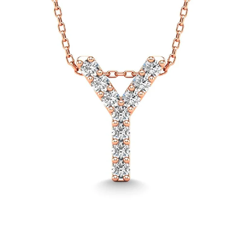 Women’s gold gemstone necklace-Diamond 1/10 Ct.Tw. Letter Y Pendant in 14K Rose Gold"