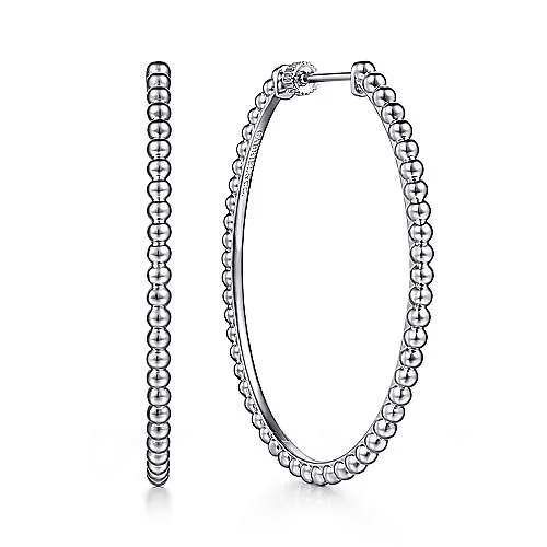 Women’s diamond stud earrings-925 Sterling Silver Beaded Large Oval Hoop Earrings