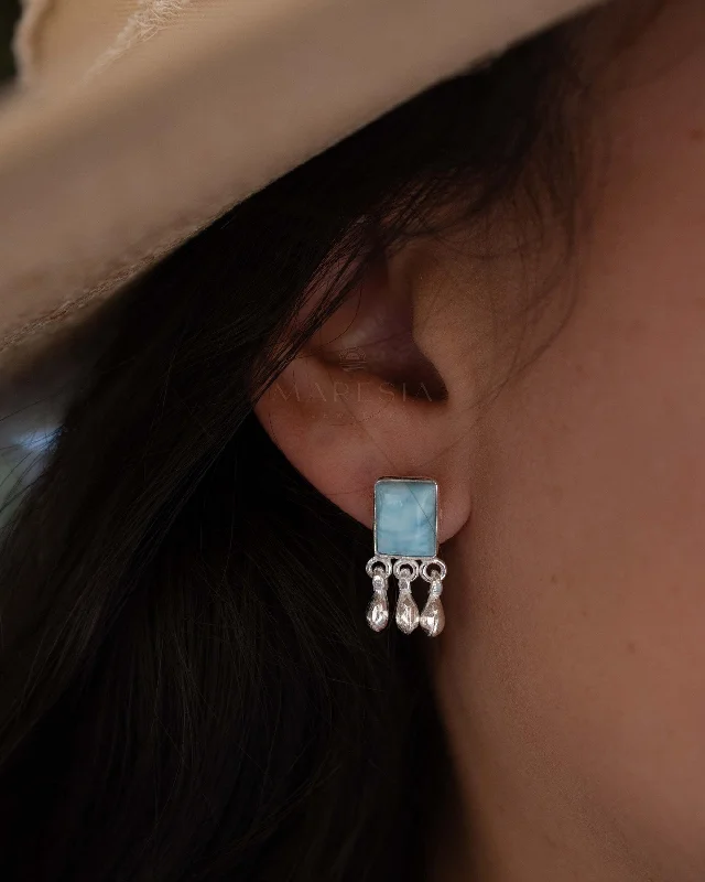 Women’s vintage gold earrings-Lucy Delicate Larimar Earrings ~ Sterling Silver 925 or Gold plated over Sterling silver ~ ME227B