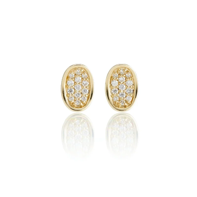 Women’s gold earrings-Pavé Diamond Concave Oval Earrings