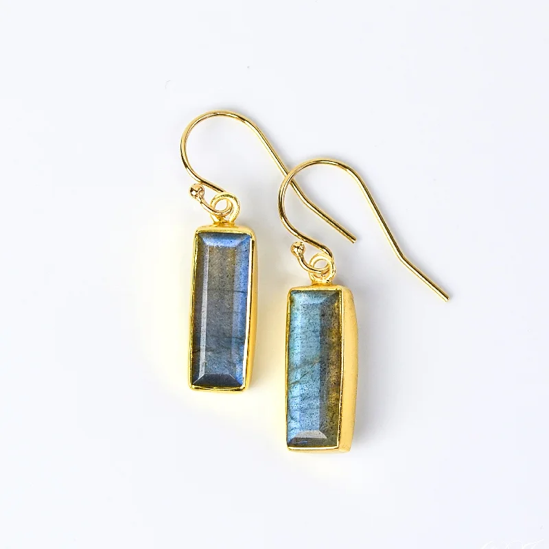 Women’s elegant drop earrings-Labradorite Bar Drop Earrings, Adira Series