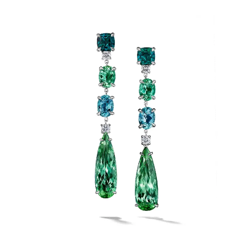 Women’s floral earrings-Zozo Blue and Green Tourmaline Diamond Drop Earrings