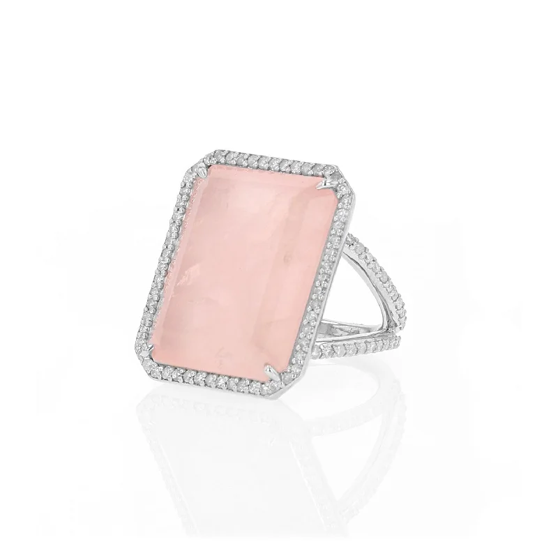 Women’s celestial engagement ring-Rose Quartz and Diamond Cocktail Ring R0439