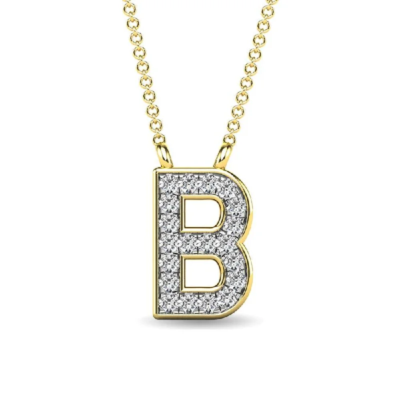 Women’s solitaire pendant necklace-Diamond 1/20 Ct.Tw. Letter B Pendant in 10K Yellow Gold