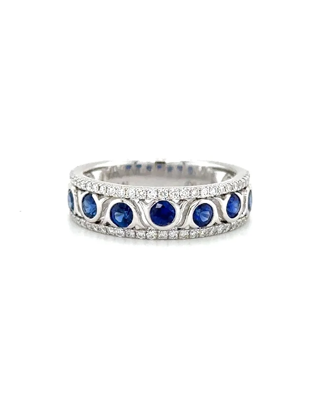 Women’s pave engagement ring-Blue Sapphire and Diamond Band 254-JSA